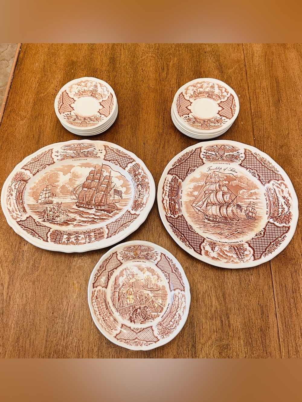 Vintage Alfred Meakin Fair Winds*Plates*Copper engraved*E. Pluribus unum
